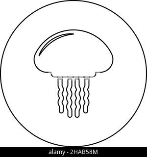 Medusa jellyfish icône en cercle rond noir couleur vecteur illustration image contour ligne fin style simple Illustration de Vecteur