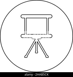 Panneau pour les présentations écran d'affaires panneau d'affichage projecteur icône de rouleau dans le cercle rond noir couleur vecteur image ligne de contour Illustration de Vecteur