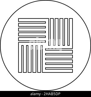 Carreau de forme carrée parquet matériau en bois lamellé panneau de planche icône en cercle rond noir couleur vecteur illustration ligne de contour de l'image Illustration de Vecteur