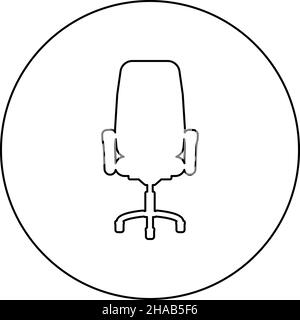 Fauteuil de bureau icône fauteuil inclinable en cercle rond noir couleur vecteur illustration image contour ligne fine style simple Illustration de Vecteur