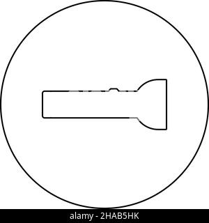 Icône de torche en cercle rond noir couleur vecteur illustration image contour ligne de contour fin style simple Illustration de Vecteur