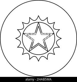 Étoile en cercle avec arêtes vives icône en cercle rond noir couleur vecteur illustration image contour ligne de contour fin style simple Illustration de Vecteur