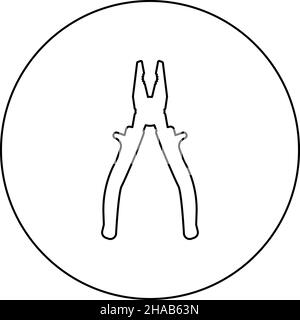 Icône de l'outil pince en cercle rond noir couleur vecteur illustration image contour ligne de contour fin style simple Illustration de Vecteur