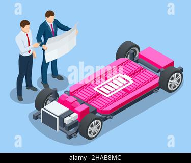 Ravitaillement électrique isométrique.Alimentation électrique pour le chargement de la voiture électrique.Technologie moderne et protection de l'environnement Illustration de Vecteur