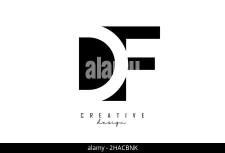 Lettres logo DF avec motif d'espace négatif noir et blanc.Lettres D et F avec typographie géométrique.Illustration vectorielle créative avec lettres. Illustration de Vecteur