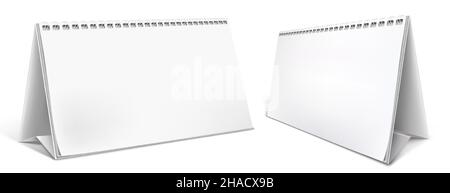 Calendrier de bureau ensemble d'organisateurs vierges pour la nouvelle année.Maquette pour insérer du texte, des publicités.3D Illustration réaliste.Isolé sur un dos blanc Illustration de Vecteur
