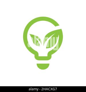 Ampoule avec icône de vecteur de feuille.Symbole d'ampoule verte à énergie renouvelable. Illustration de Vecteur