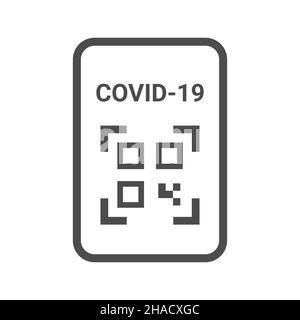 Icône de vecteur noir de code qr Covid-19.Symbole de certificat numérique Covid. Illustration de Vecteur