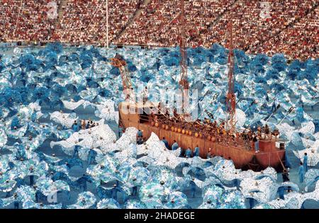 Barcelone, Hiszpania, 25.07.1992.XXV Letnie Igrzyska Olimpijskie W Barcelonie, ceremonia otwarcia.(m.) PAP/Piotr Teodor WalczakBarcelone, Espagne, 25.07.1992.XXV Jeux Olympiques d'été à Barcelone, cérémonie d'ouverture.(m.) PAP/Piotr Teodor Walczak Banque D'Images