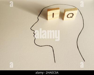 Silhouette de la tête avec lettres IQ et son ombre Banque D'Images