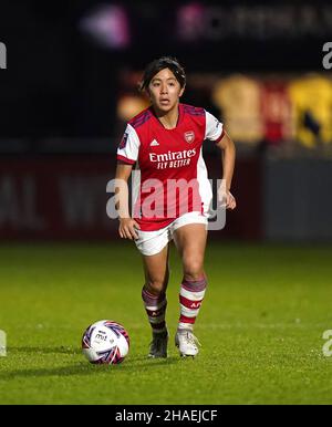 Mana Iwabuchi d'Arsenal pendant le match de la Super League féminine de Barclays FA à Meadow Park, à Borehamwood.Date de la photo: Dimanche 12 décembre 2021. Banque D'Images