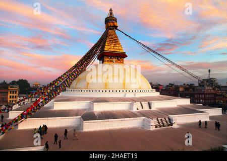 Voir la soirée de Bodhnath stupa - Katmandou - Népal Banque D'Images