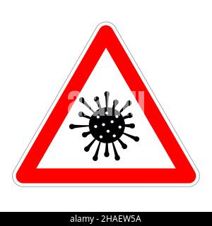Panneau d'avertissement de trafic avec danger de virus isolé sur l'illustration vectorielle blanche Banque D'Images