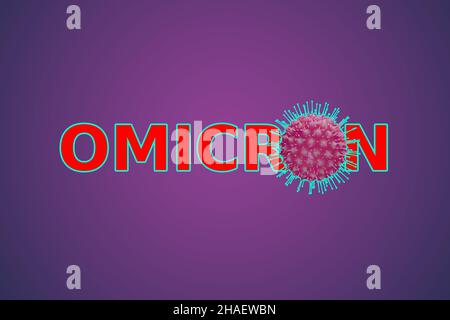 Poster de variante OMICRON COVID-19, bannière panoramique avec germes coronavirus.Vue microscopique du coronavirus dans la cellule.Concept de la virologie scientifique Banque D'Images