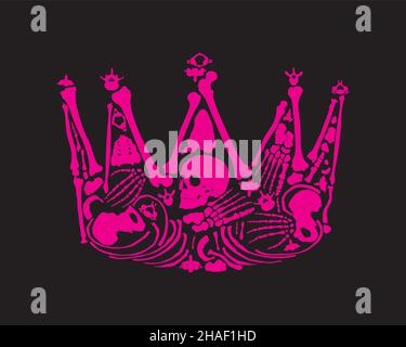 Un Royal Crown très cool.Couronne de crânes et d'os humains.Os humains disposés en forme de couronne.Motif T-shirt. Illustration de Vecteur