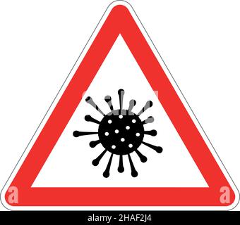 Panneau d'avertissement de trafic avec danger de virus isolé sur l'illustration vectorielle blanche Illustration de Vecteur