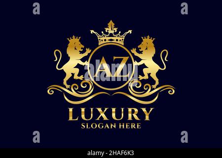 Modèle de logo AZ Letter Lion Royal Luxury dans une illustration vectorielle pour les projets de marque de luxe et autres illustrations vectorielles. Illustration de Vecteur