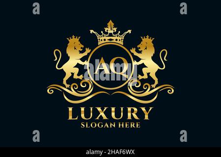 Modèle de logo AQ Letter Lion Royal Luxury dans une illustration vectorielle pour les projets de marque de luxe et autres illustrations vectorielles. Illustration de Vecteur