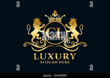 Modèle de logo CL Letter Lion Royal Luxury dans une illustration vectorielle pour les projets de marque de luxe et autres illustrations vectorielles. Illustration de Vecteur