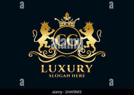 Modèle de logo CG Letter Lion Royal Luxury dans une illustration vectorielle pour les projets de marque de luxe et autres illustrations vectorielles. Illustration de Vecteur