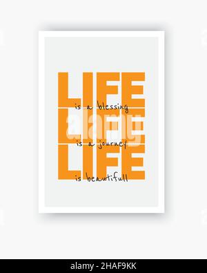 Vie, vecteur.Design poster minimaliste.Citations motivationnelles et inspirantes.Pensées positives, affirmations.La vie est une bénédiction Illustration de Vecteur