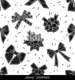 Noeuds noirs et blancs pour l'emballage des cadeaux.Motif vectoriel sans couture Illustration de Vecteur