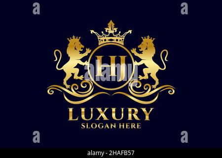 HJ lettre Lion Royal Luxury logo modèle dans l'art vectoriel pour les projets de marque de luxe et autres illustrations vectorielles. Illustration de Vecteur