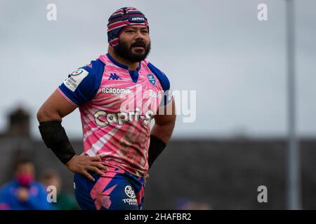 Galway, Irlande.12th décembre 2021.Tolu LATU du Stade Francais lors de la Heineken Champions Cup, Round 1, Pool B match entre Connacht Rugby et Stade Francais Paris au Sportsground de Galway, Irlande, le 12 décembre 2021 (photo par Andrew SURMA/ Credit: SIPA USA/Alay Live News Banque D'Images