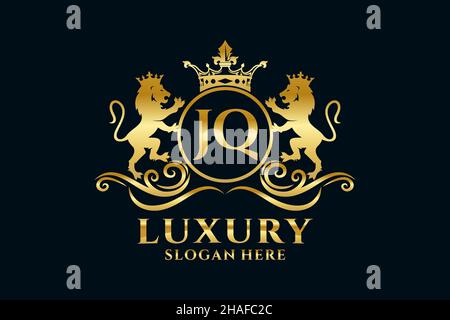 JQ lettre Lion Royal Luxury logo modèle dans l'art vectoriel pour les projets de marque de luxe et autres illustrations vectorielles. Illustration de Vecteur