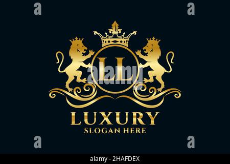 LL lettre Lion Royal Luxury logo modèle dans l'art vectoriel pour les projets de marque de luxe et d'autres illustrations vectorielles. Illustration de Vecteur