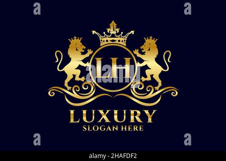 Modèle de logo LH Letter Lion Royal Luxury dans une illustration vectorielle pour les projets de marque de luxe et autres illustrations vectorielles. Illustration de Vecteur