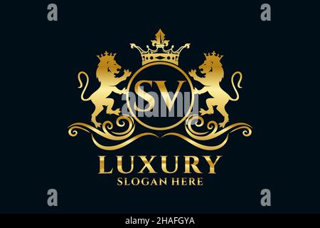 Modèle de logo SV Letter Lion Royal Luxury dans une illustration vectorielle pour les projets de marque de luxe et autres illustrations vectorielles. Illustration de Vecteur