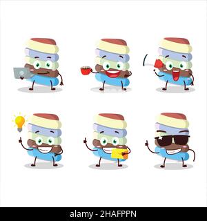 Personnage de dessin animé torsadé de marshmallow arc-en-ciel avec divers types d'émoticônes d'affaires.Illustration vectorielle Illustration de Vecteur
