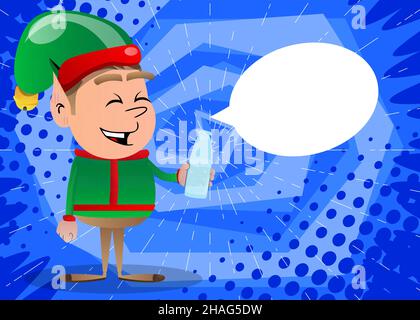 Elf de Noël eau potable d'une bouteille en verre.Illustration de personnage de dessin animé vectoriel du petit ouvrier du Père Noël, l'aide. Illustration de Vecteur