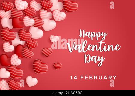 bannière bonne saint-valentin vecteur. fond de saint-valentin avec de nombreux coeurs. carte de vœux de saint-valentin. coeurs rouges, coeurs blancs.14 février Illustration de Vecteur