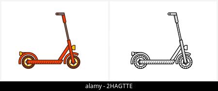 Page de coloriage pour les enfants.Kick scooter Illustration de Vecteur
