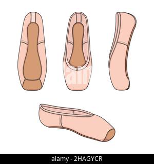 Jeu d'illustrations de couleurs avec des chaussures de pointe et des chaussures de ballet.Objets vectoriels isolés sur fond blanc. Illustration de Vecteur