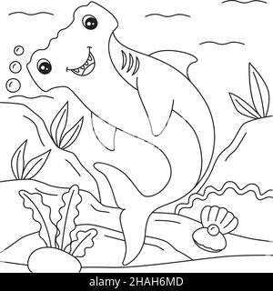 Page de coloriage des requins martelés pour les enfants Illustration de Vecteur