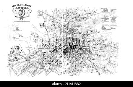 Carte de Lwow, carte de Lwow, carte de Lwów, carte de Lviv, carte de Lviv, Carte Lvov, Plan Lviv, Plan ville Lviv, affiche Lviv, carte Ukraine, Carte de l'Ukraine, Ukraine Imprimer Banque D'Images