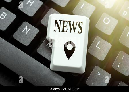 Texte montrant inspiration nouvelles, Word écrit sur un compte-rendu oral ou écrit de quelque chose que l'on a observé dactylographie et la publication descriptions Onlin Banque D'Images