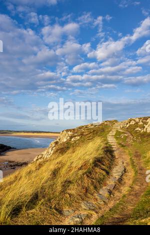 Marches le long du sentier de l'île Llanddwyn sur l'île d'Anglesey, au nord du pays de Galles Banque D'Images