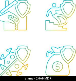 Ensemble d'icônes de vecteur linéaire de gradient d'assurance accidents Illustration de Vecteur