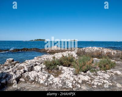 Rochers sur la plage de Vrsar en Istrie Croatie Banque D'Images