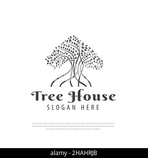 Illustration feuille logo de vecteur commercial, identité de marque de maison d'arbre, logo moderne, modèle d'illustration de vecteur de conception de logo Illustration de Vecteur