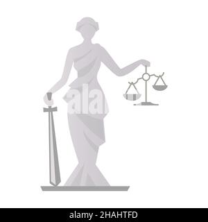 Statue de la justice - moderne conception plate objet isolé unique.Figure en marbre nette et détaillée d'une femme avec une épée et des écailles dans ses mains.Le symbole Illustration de Vecteur