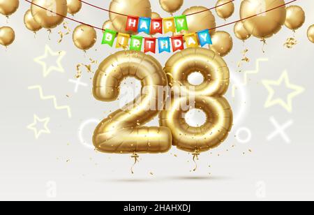 Joyeux anniversaire 28 ans anniversaire de la personne anniversaire, ballons sous forme de nombres de l'année.Illustration vectorielle Illustration de Vecteur