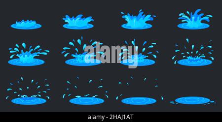 Animation d'ondulation d'eau.Jeu effet effet effet fx 2D de dessin animé, feuilles de sprite cadres goutte de liquide, gouttes de pluie effet de mouvement de storyboard, jeu de mer flash, illustration vectorielle soignée.Chute d'ondulation d'animation d'eau Illustration de Vecteur