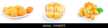 Collage de cumquats isolé sur un fond blanc avec clipping path Banque D'Images