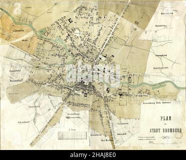 Carte historique de Bromberg en 1876 : un aperçu de l'urbanisme du XIXe siècle, carte de Bydgoszcz, cartes de Bromberg, plan de Bydgoszcz, carte de la ville de Bydgoszcz Banque D'Images