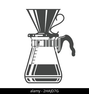 Cafetière filtre, versez sur la cafetière, café filtre en papier indien, Vector Illustration de Vecteur